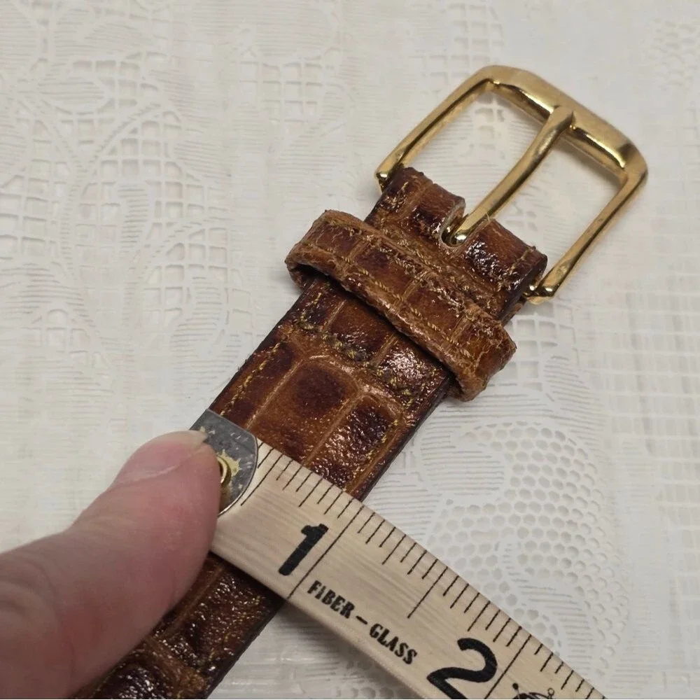 Bill Blass Brown Genuine Crocodile Embossed Leather Belt Size 40 Boho Chic